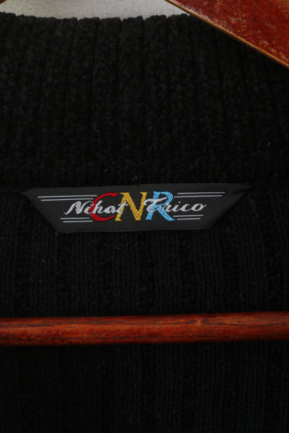 Nihat Trico CNR Men L Cardigan Black Chenille Wool Full Zipper Vintage Sweater