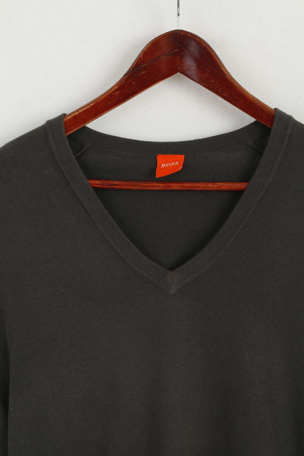 Hugo Boss Uomo M Maglione in cotone verde con scollo a V classico maglione elasticizzato morbido