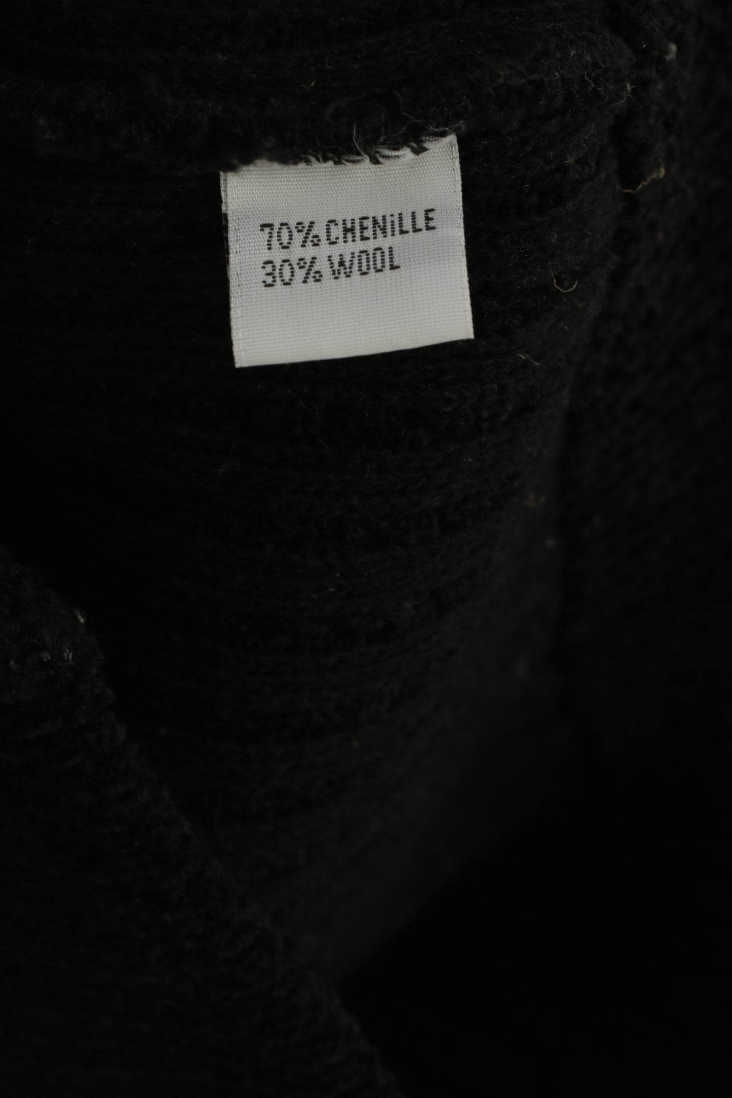 Nihat Trico CNR Hommes L Cardigan Noir Chenille Laine Pleine Fermeture Éclair Vintage Pull