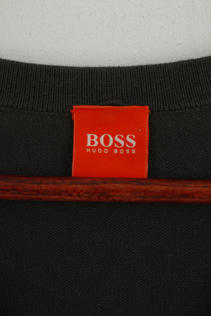 Hugo Boss Men M Jumper Green Cotton V Neck Classic Stretch Soft Sweater