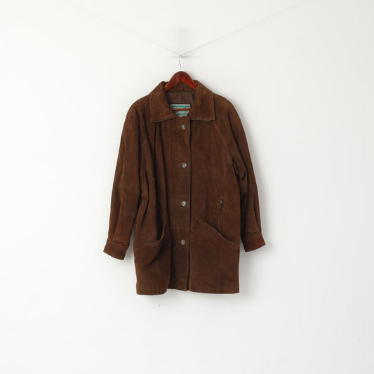 Pelle Moda Women 40 L Leather Jacket Brown Vintage Suede Zip Up Shoulder Pads Top