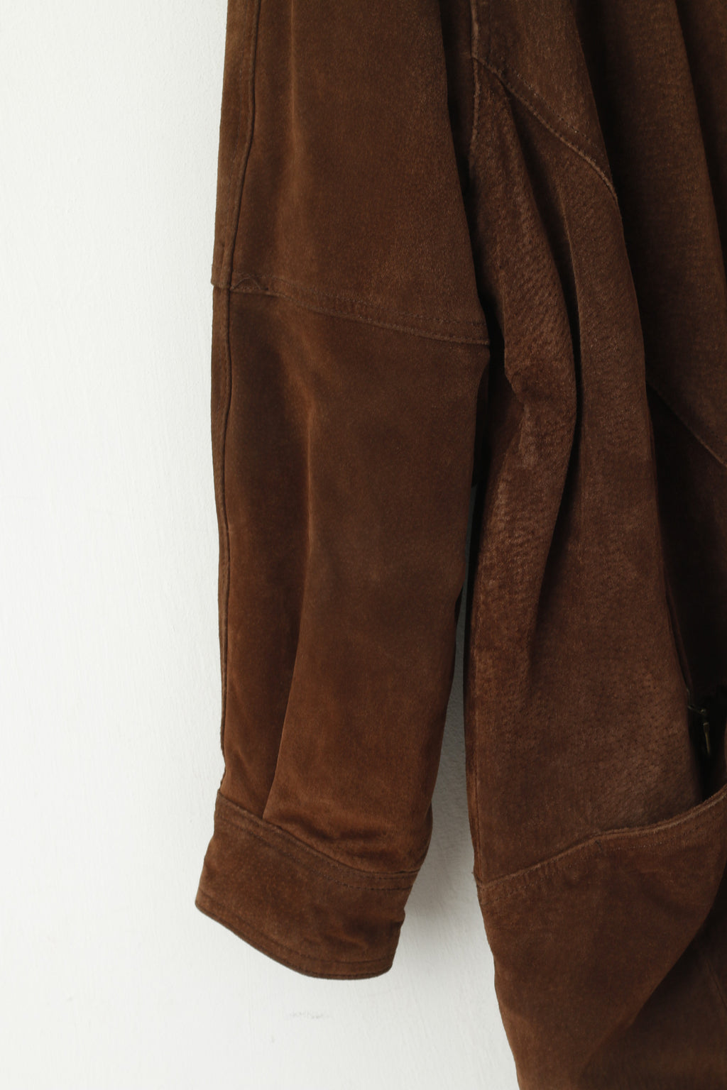 Pelle Moda Women 40 L Leather Jacket Brown Vintage Suede Zip Up Shoulder Pads Top