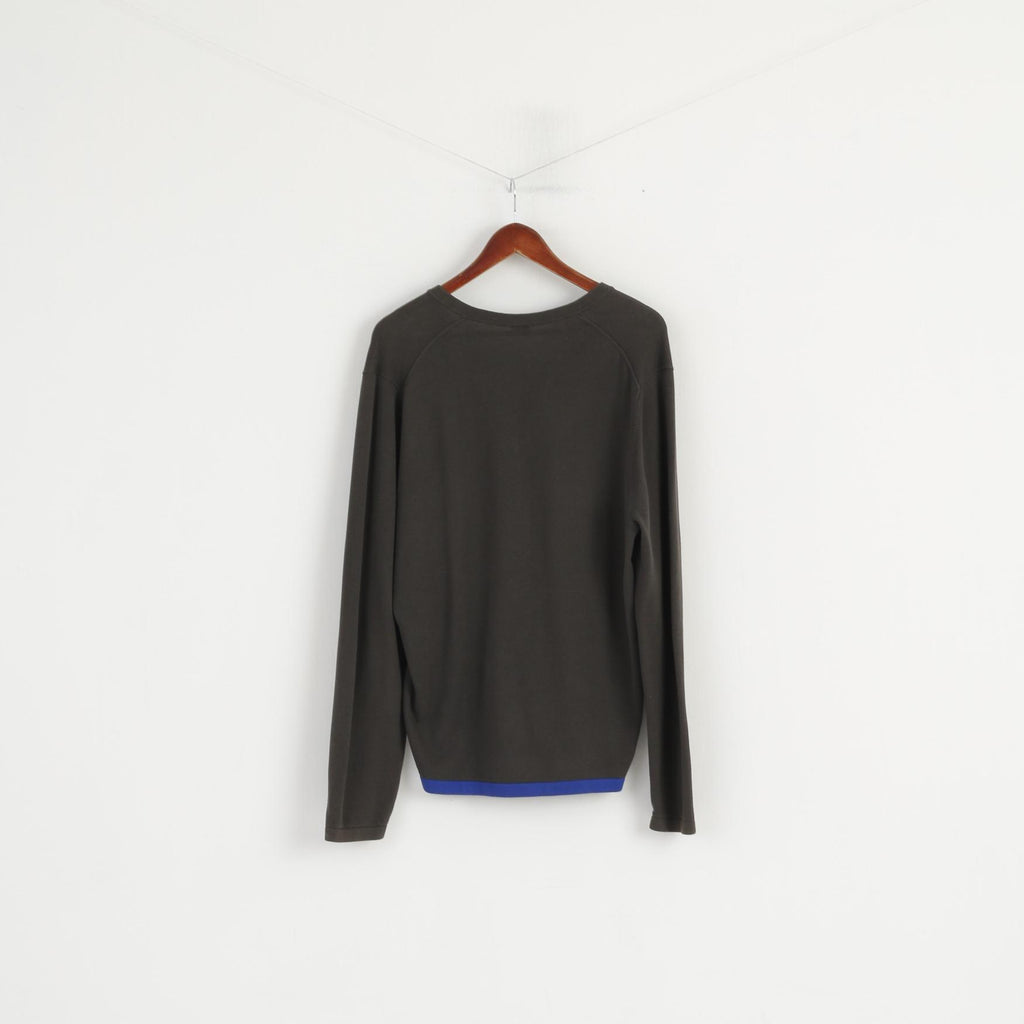 Hugo Boss Uomo M Maglione in cotone verde con scollo a V classico maglione elasticizzato morbido