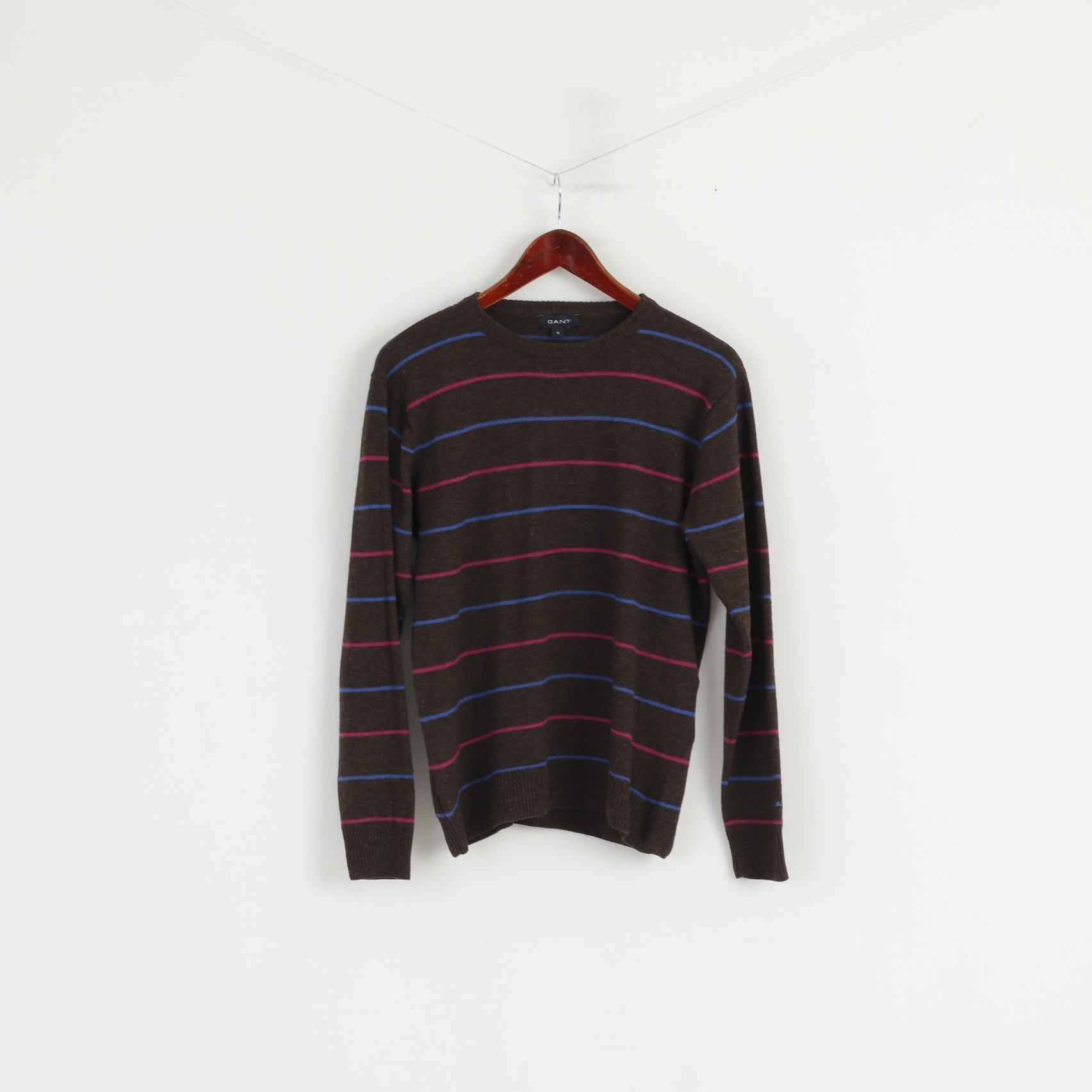 GANT Femmes M Jumper Marron Rayé Laine Ras Du Cou Pull Doux
