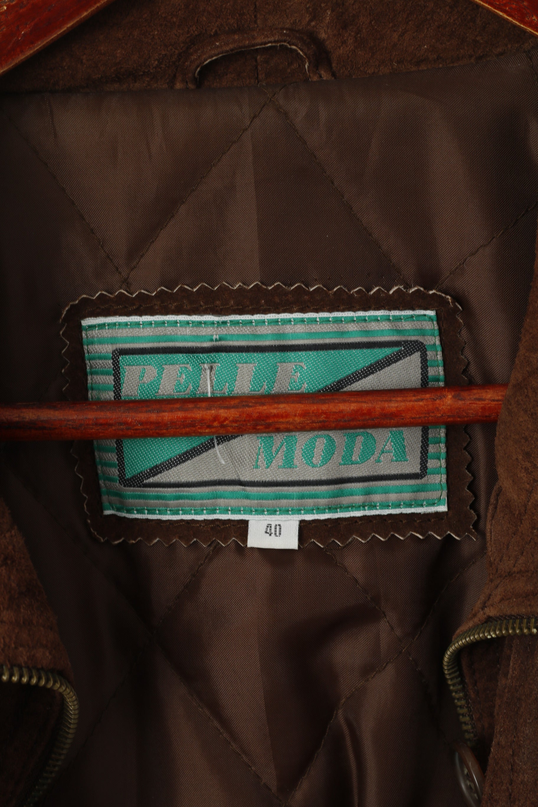 Pelle Moda Femmes 40 L Veste En Cuir Marron Vintage Daim Zip Up Épaulettes Top