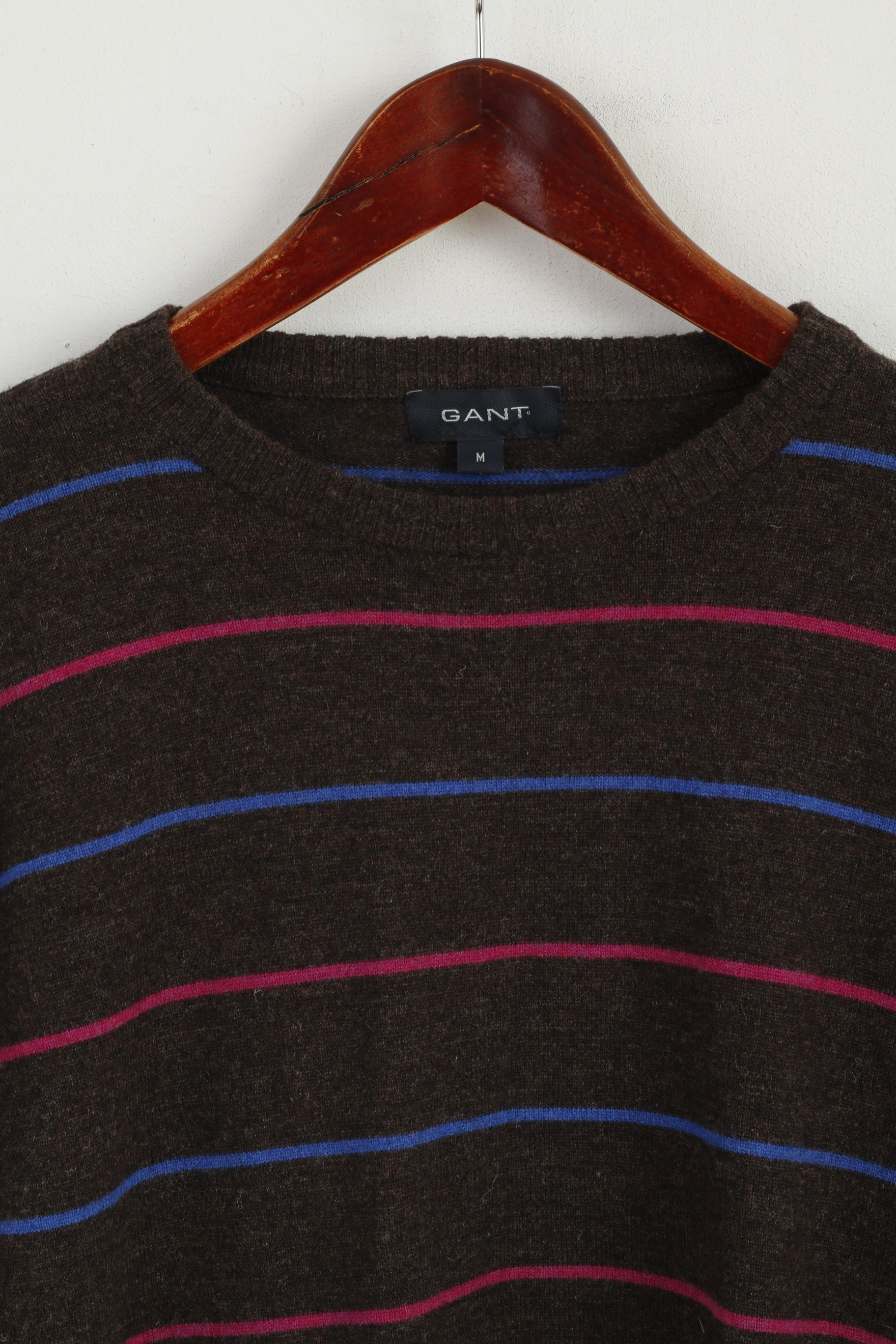 GANT Femmes M Jumper Marron Rayé Laine Ras Du Cou Pull Doux