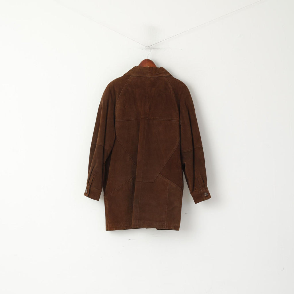 Pelle Moda Women 40 L Leather Jacket Brown Vintage Suede Zip Up Shoulder Pads Top