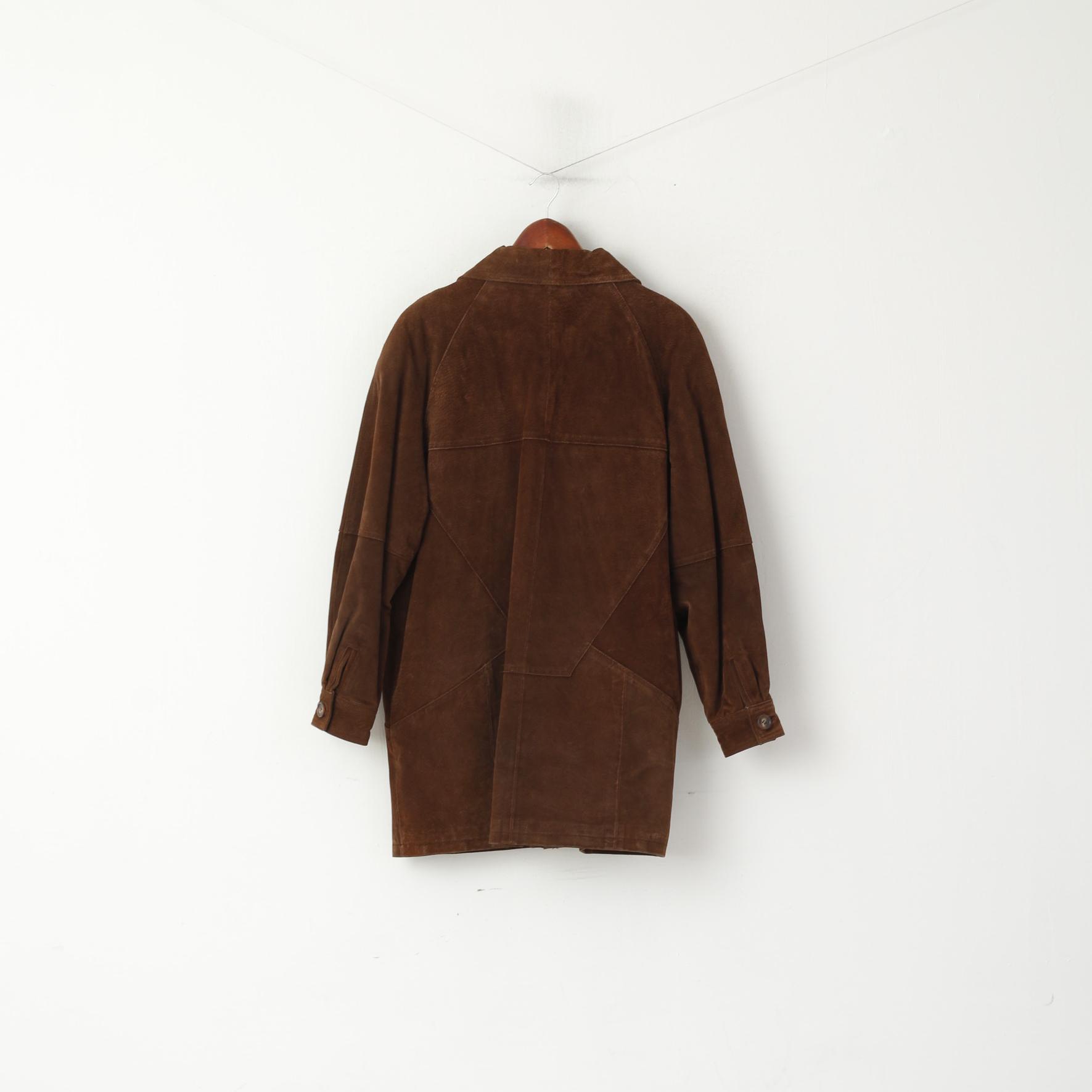 Pelle Moda Women 40 L Leather Jacket Brown Vintage Suede Zip Up Shoulder Pads Top