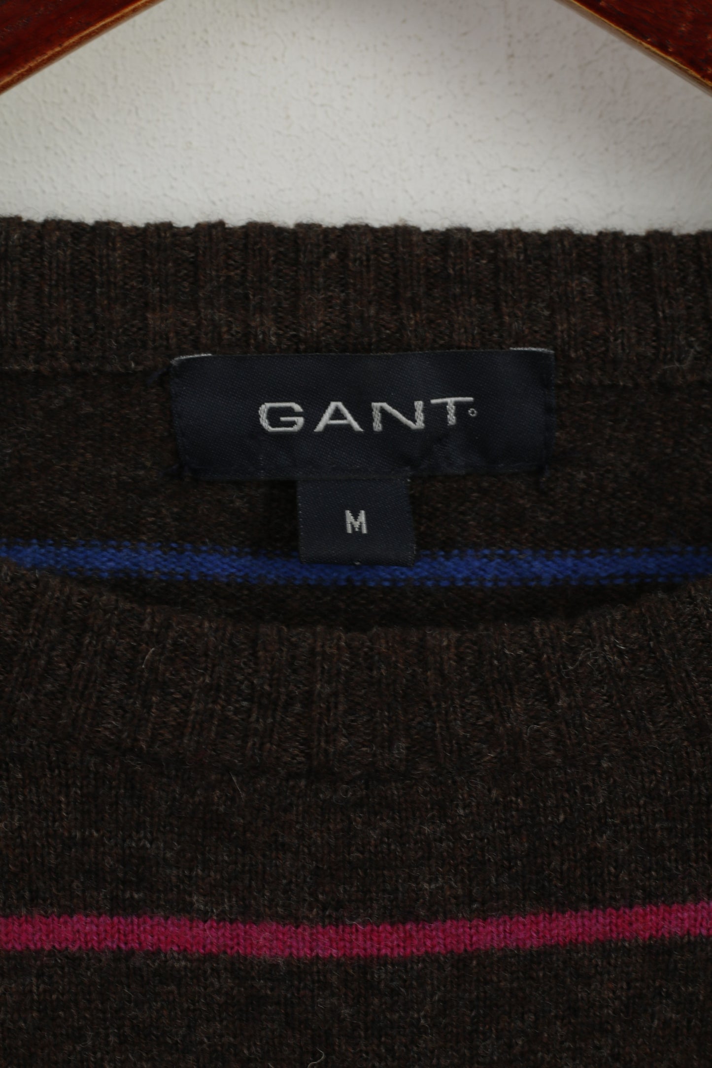 GANT Women M Jumper Brown Striped Wool Crew Neck Soft Sweater