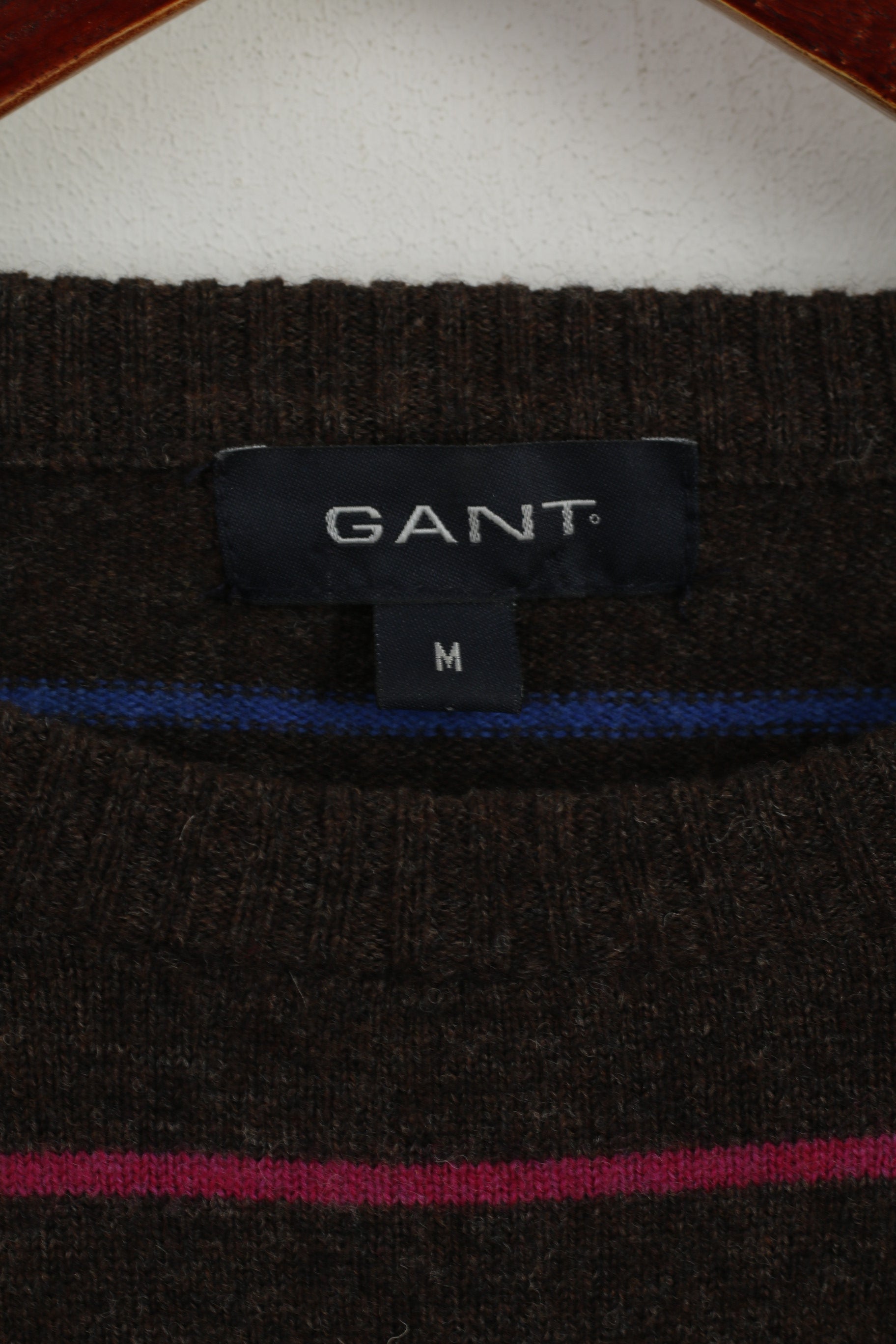 GANT Femmes M Jumper Marron Rayé Laine Ras Du Cou Pull Doux