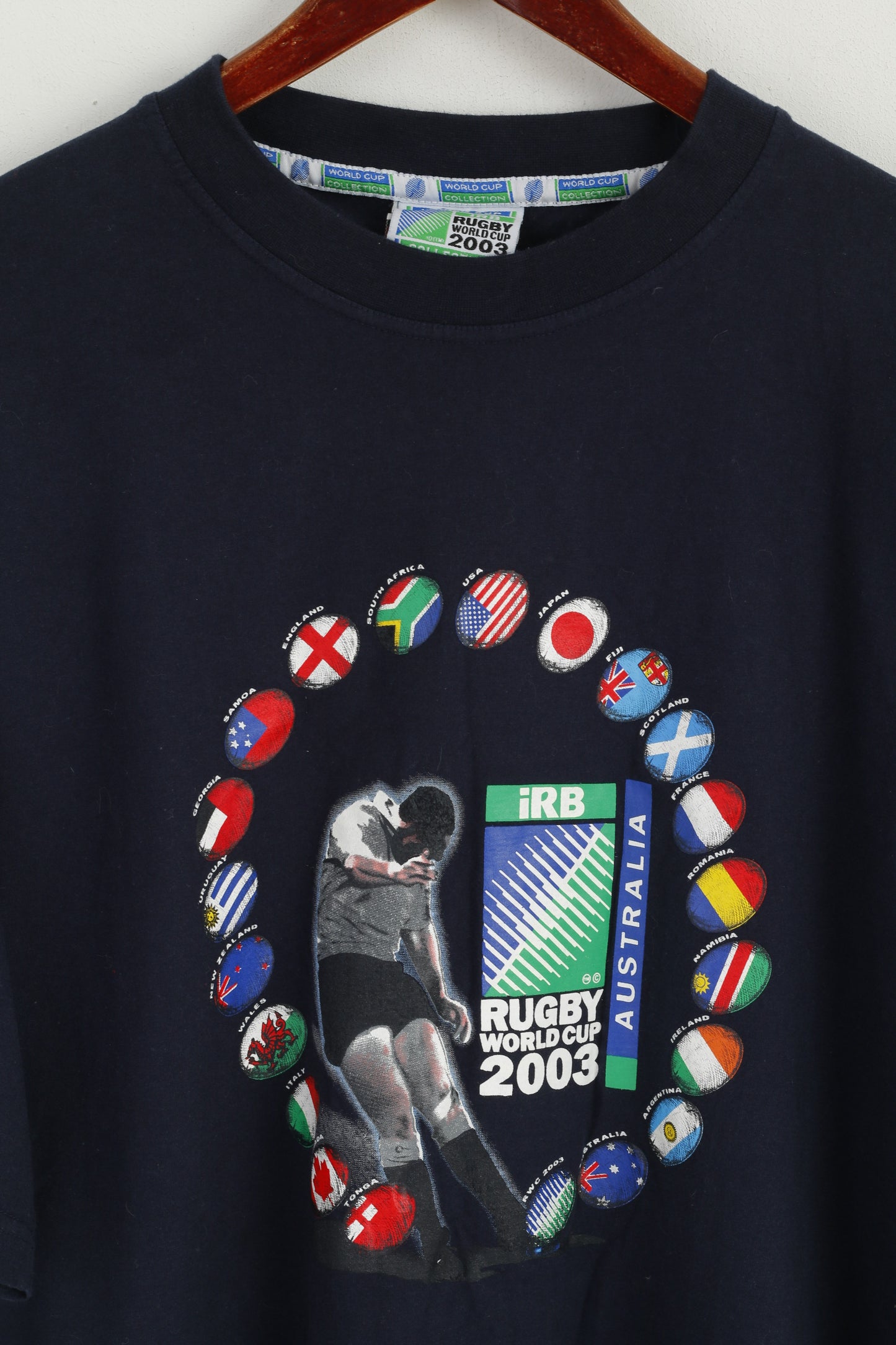 Coper T-Shirt XXL pour Homme Bleu Marine Coupe du Monde de Rugby 2003 Haut Officiel IRB Australie