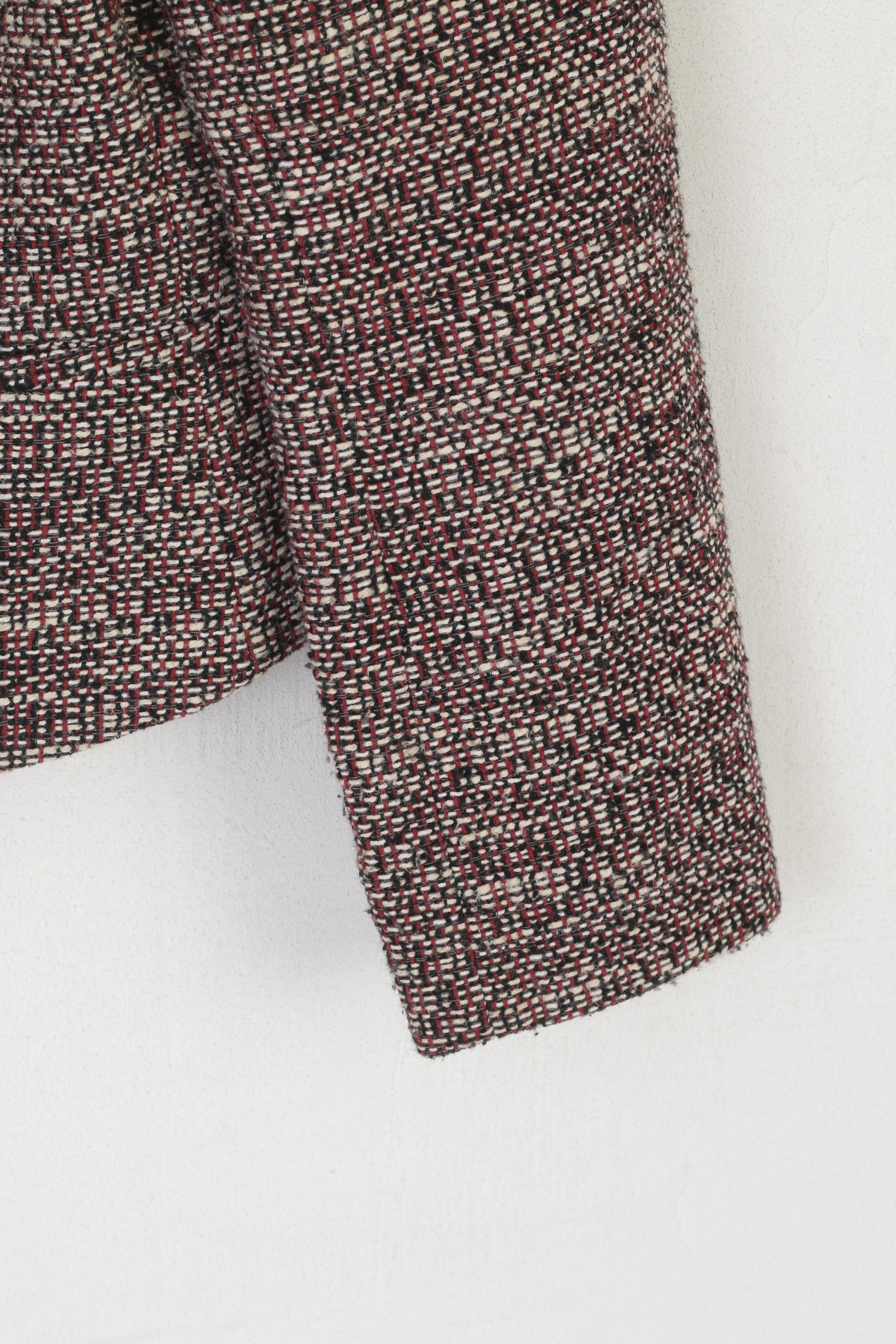 Hugo Boss Women 8 12 S Jacket Maroon Black Tweed Boucle Zip Up Blazer