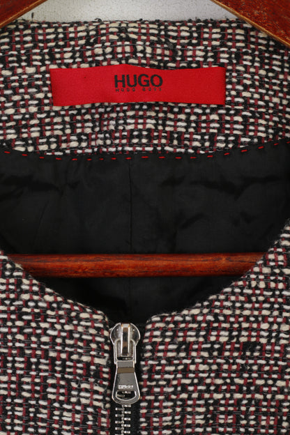 Hugo Boss Women 8 12 S Jacket Maroon Black Tweed Boucle Zip Up Blazer
