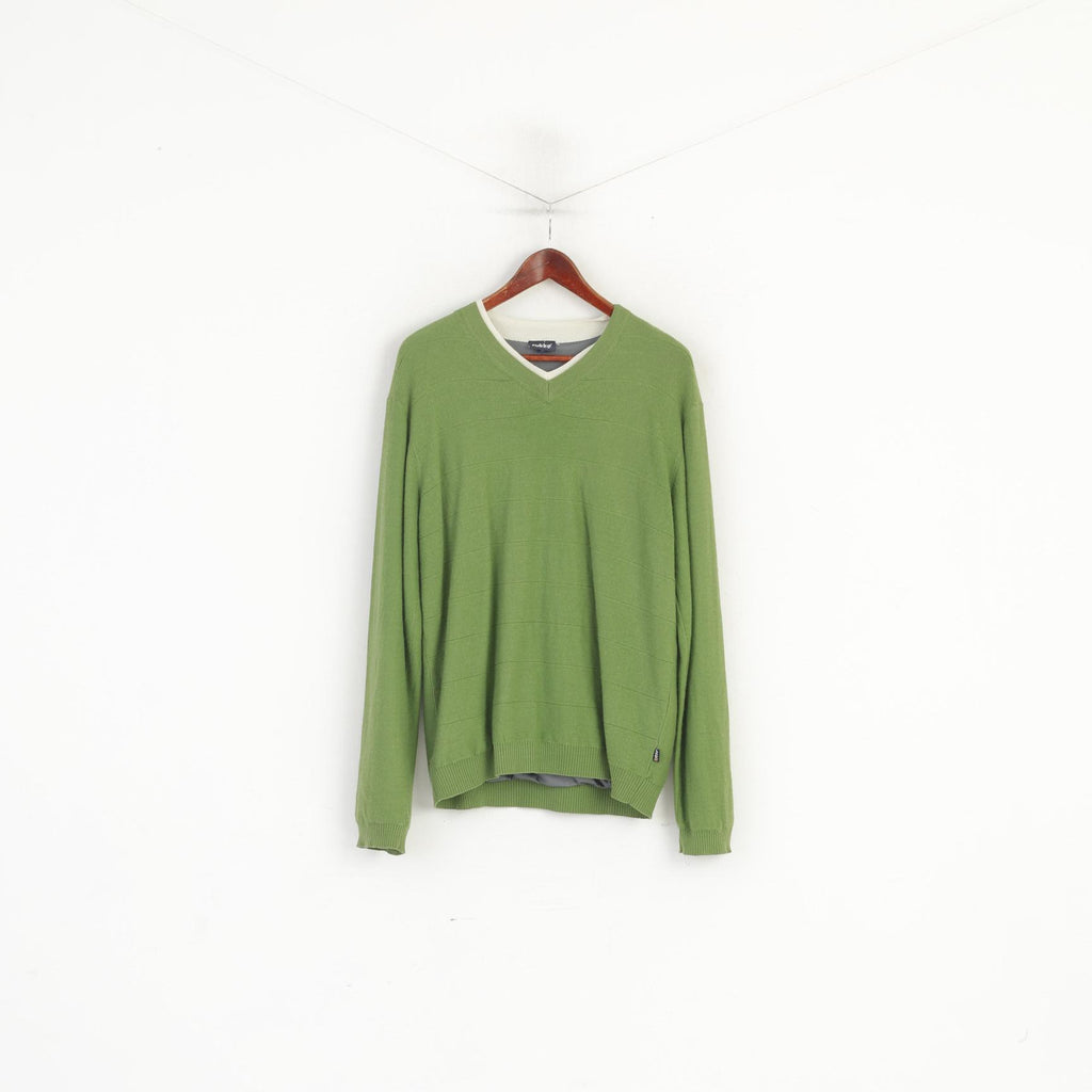 Rukka Men 54 XL (L) Jumper Green Wool Lined Outdoor V Neck Sweater