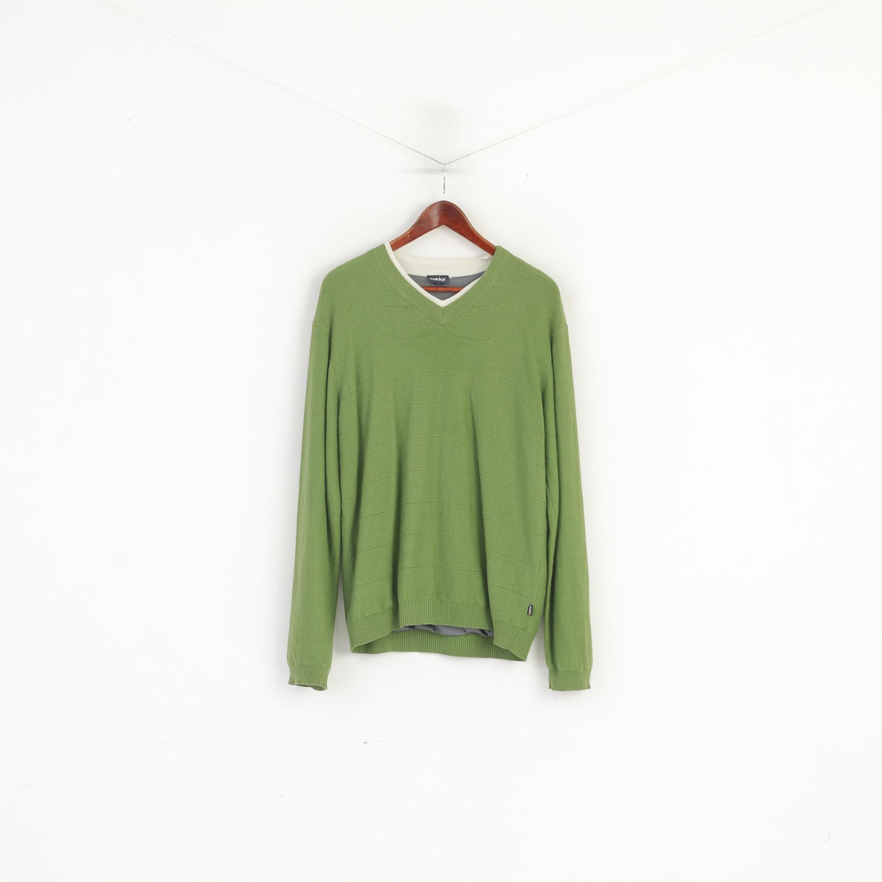 Rukka Men 54 XL (L) Jumper Green Wool Lined Outdoor V Neck Sweater