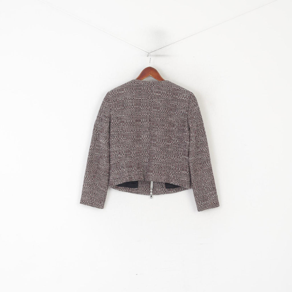 Giacca Hugo Boss da donna 8 12 S Giacca con cerniera bordata in tweed bouclé nero marrone