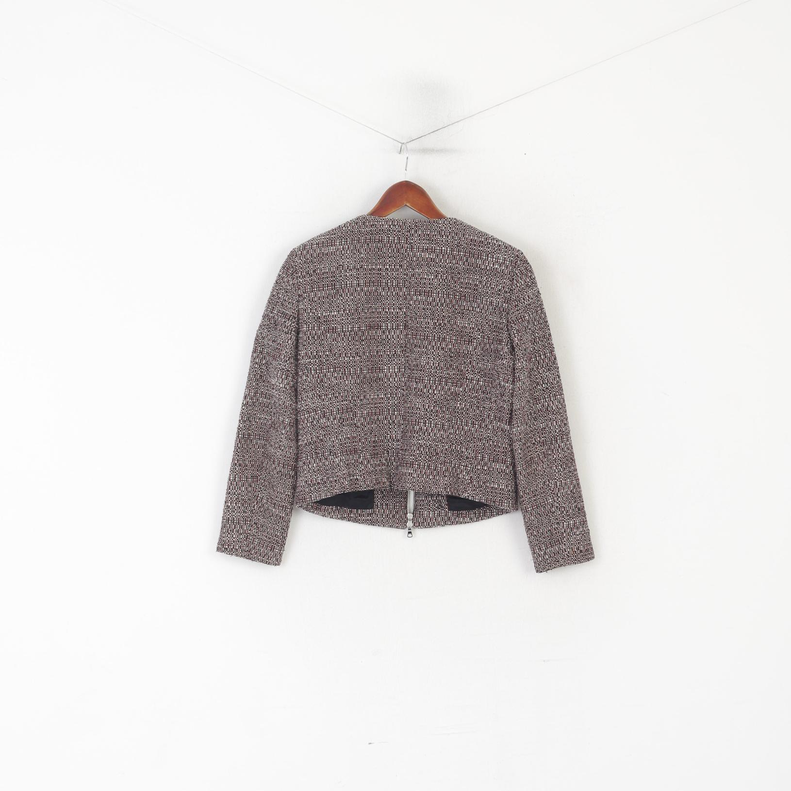 Giacca Hugo Boss da donna 8 12 S Giacca con cerniera bordata in tweed bouclé nero marrone