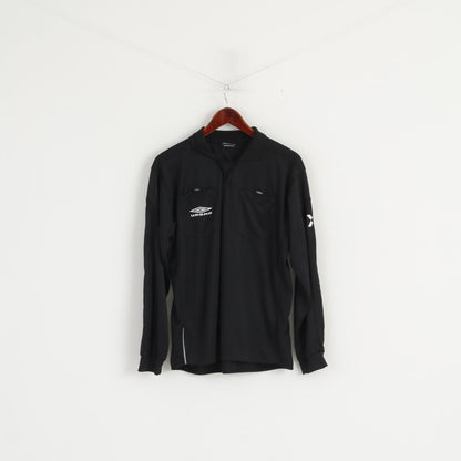 Umbro Men L (M) Polo Shirt Black Shiny Football Long Sleeve Activewear Fit Top