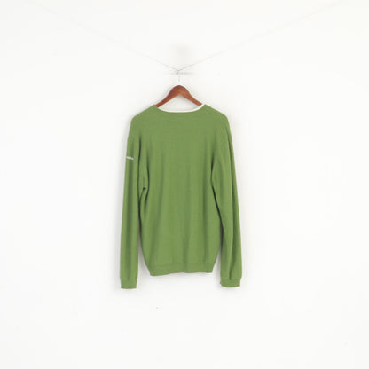 Rukka Men 54 XL (L) Jumper Green Wool Lined Outdoor V Neck Sweater