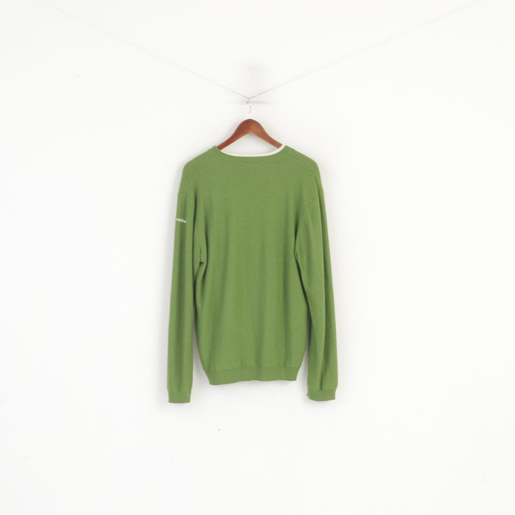 Rukka Men 54 XL (L) Jumper Green Wool Lined Outdoor V Neck Sweater