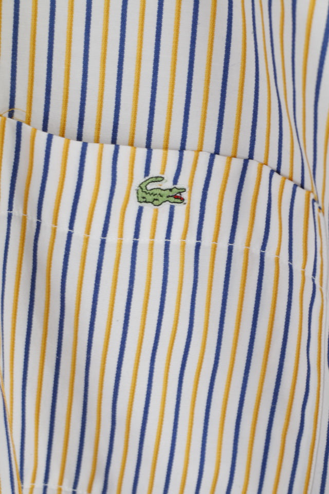 Lacoste Men 44 L Casual Shirt White Yellow Striped Cotton Long Sleeve Top