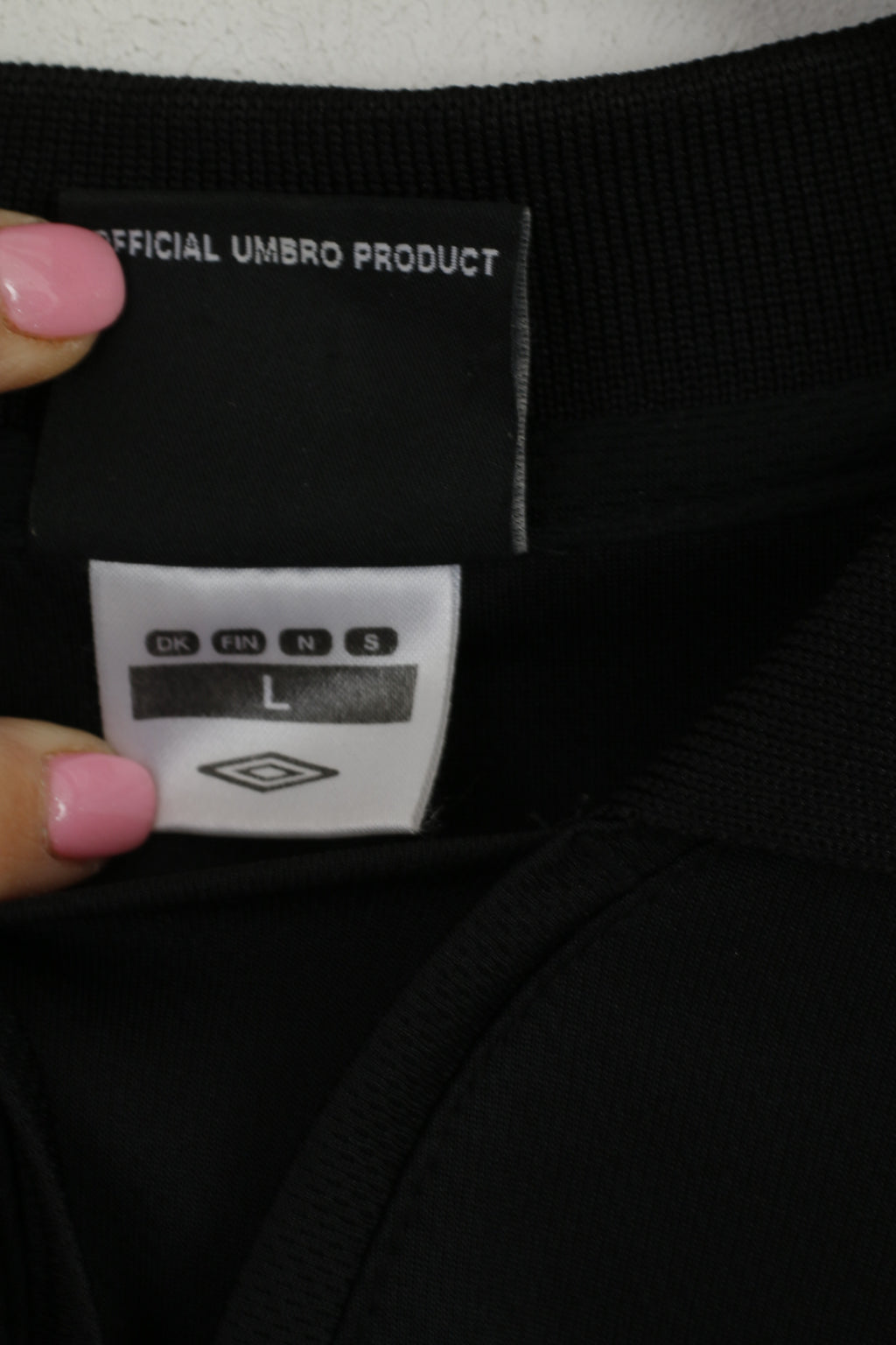 Umbro Men L (M) Polo Shirt Black Shiny Football Long Sleeve Activewear Fit Top