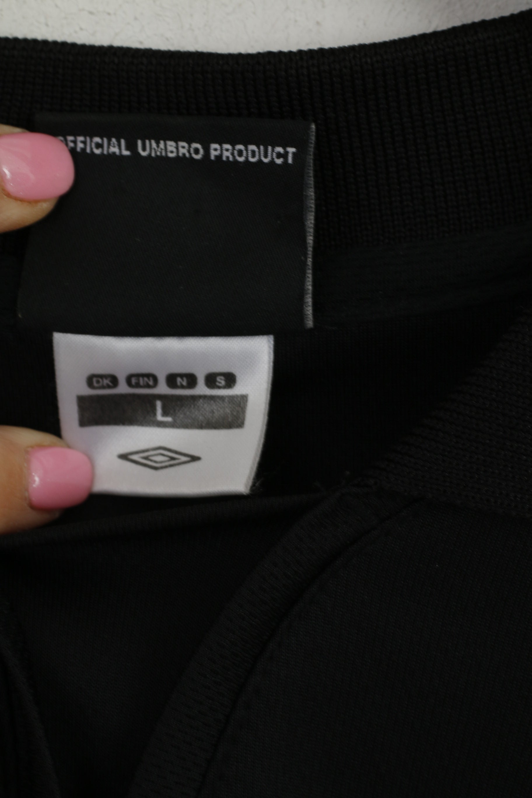 Umbro Men L (M) Polo Shirt Black Shiny Football Long Sleeve Activewear Fit Top