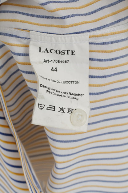 Lacoste Men 44 L Casual Shirt White Yellow Striped Cotton Long Sleeve Top