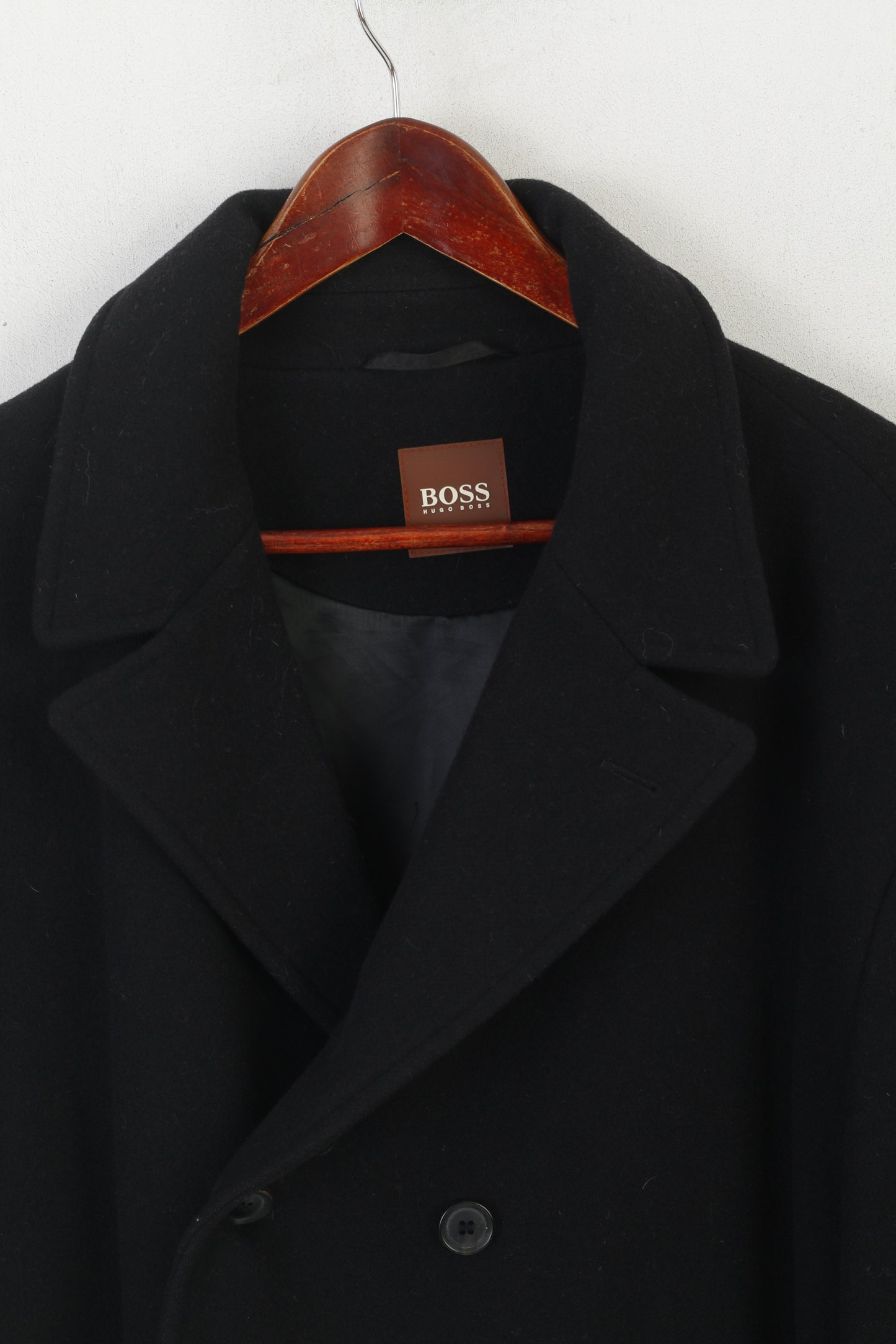 Hugo Boss Men 56 XL Coat Black Wool Ottots Vintage Double Breasted Classic Top