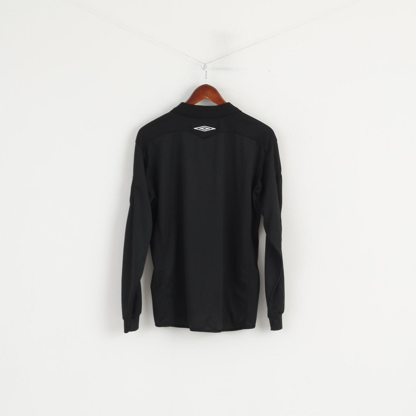 Umbro Men L (M) Polo Shirt Black Shiny Football Long Sleeve Activewear Fit Top