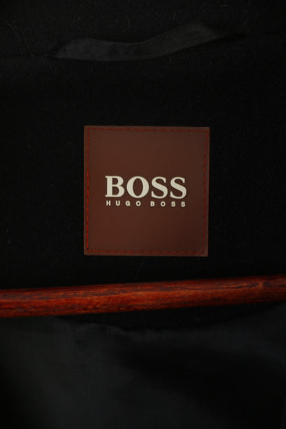 Hugo Boss Men 56 XL Coat Black Wool Ottots Vintage Double Breasted Classic Top