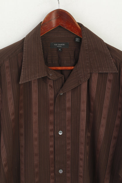 Ted Baker London Camicia casual da uomo 6 XL Manica lunga in cotone a righe lucide marroni
