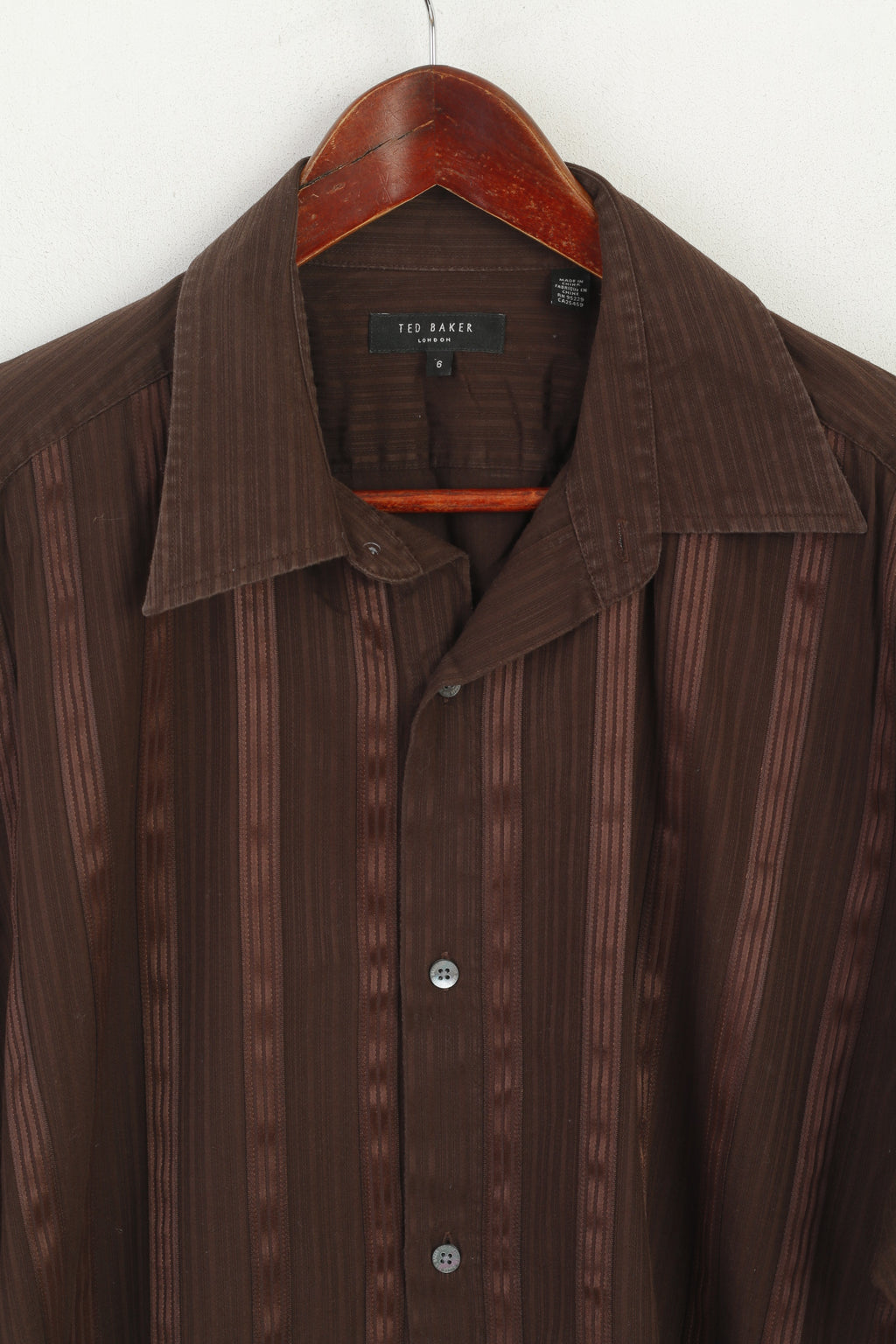 Ted Baker London Men 6 XL Casual Shirt Brown Shiny Striped Cotton Long Sleeve