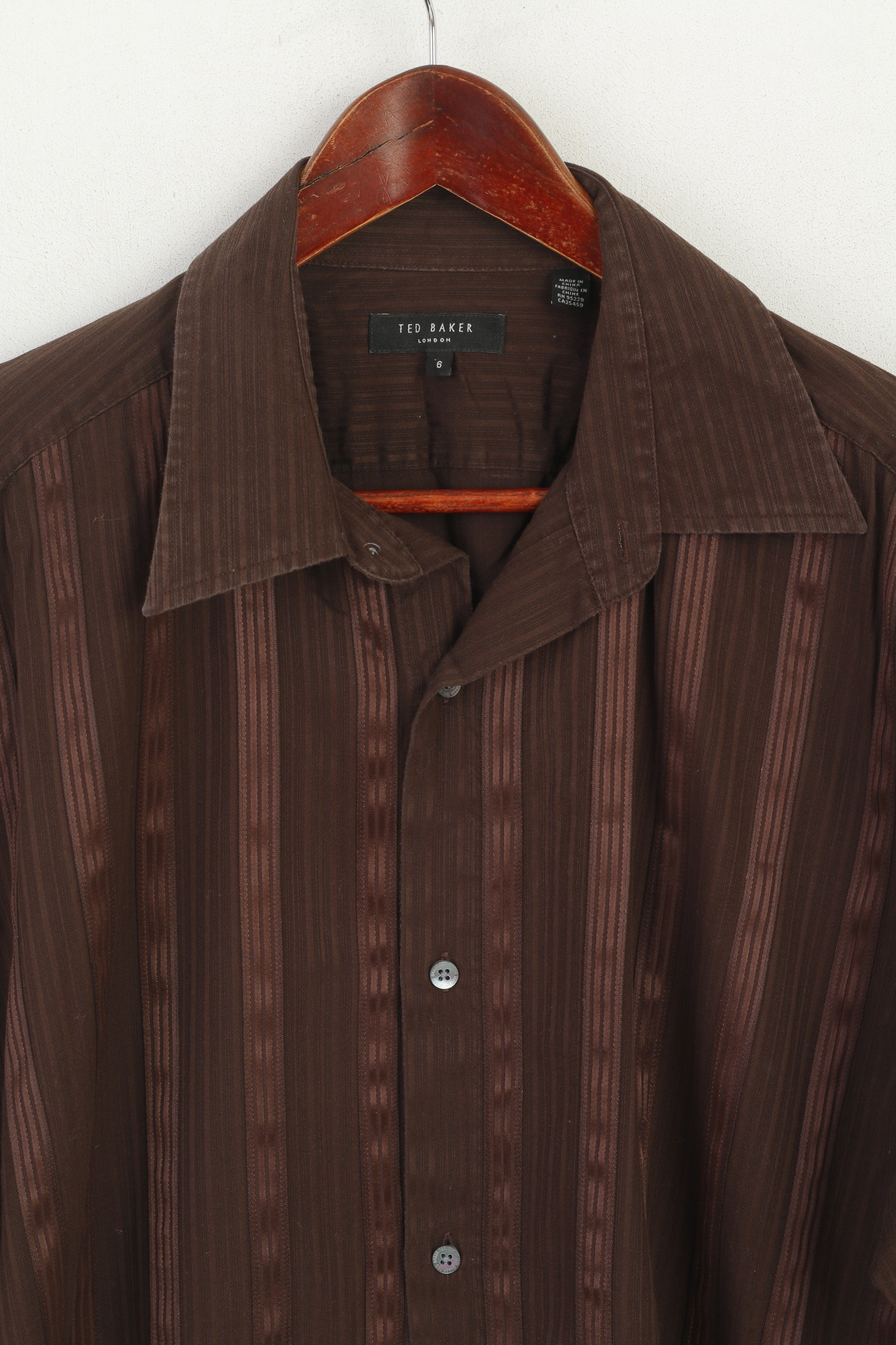 Ted Baker London Men 6 XL Casual Shirt Brown Shiny Striped Cotton Long Sleeve