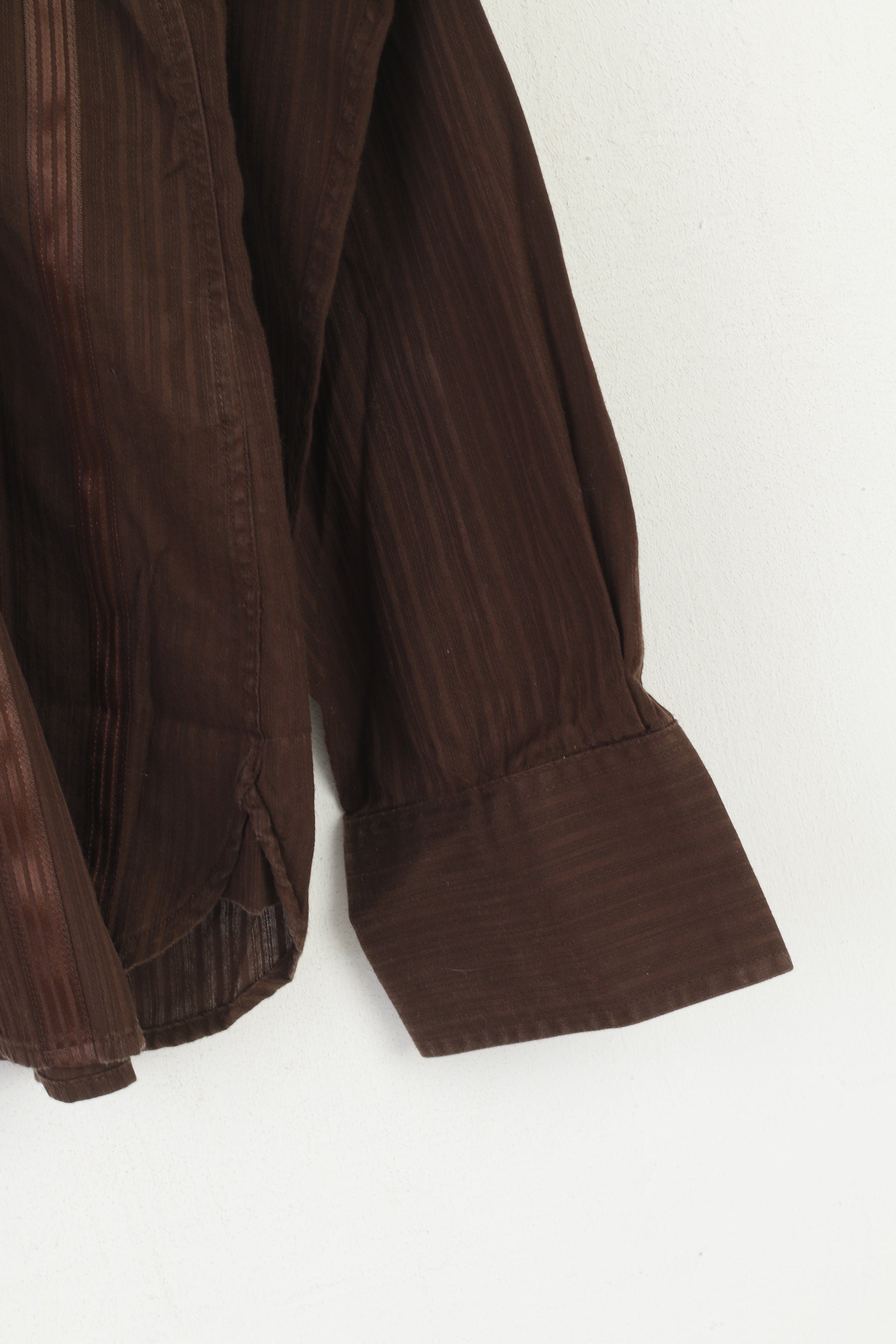 Ted Baker London Men 6 XL Casual Shirt Brown Shiny Striped Cotton Long Sleeve