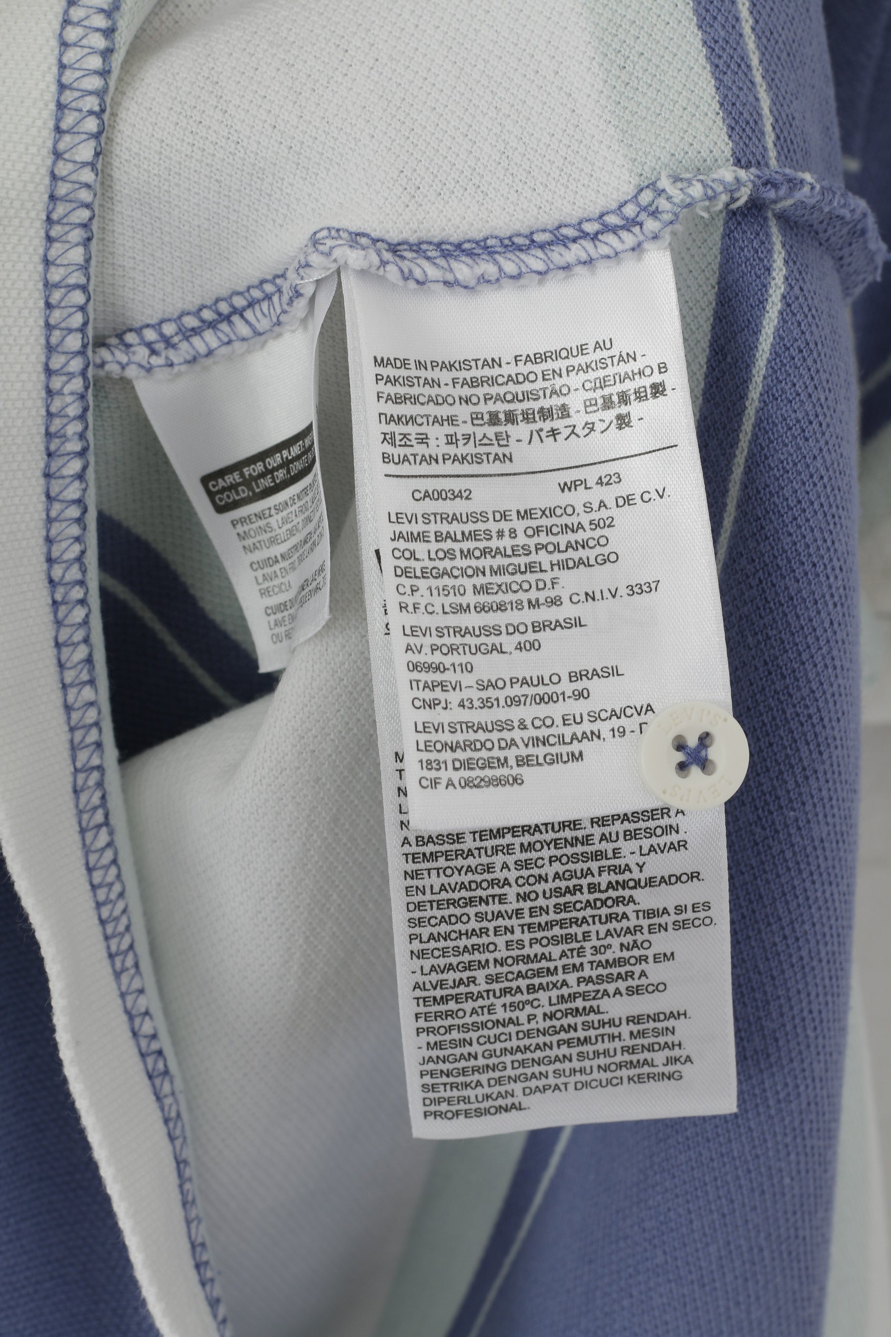 Levi's Homme S Polo Violet Rayé Manches Courtes Coton Standard Fit Top