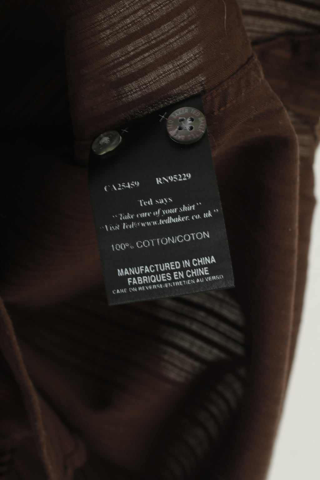 Ted Baker London Men 6 XL Casual Shirt Brown Shiny Striped Cotton Long Sleeve