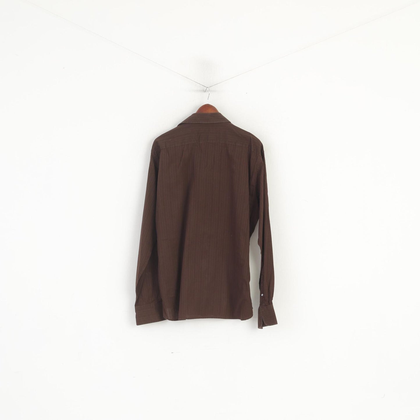 Ted Baker London Men 6 XL Casual Shirt Brown Shiny Striped Cotton Long Sleeve