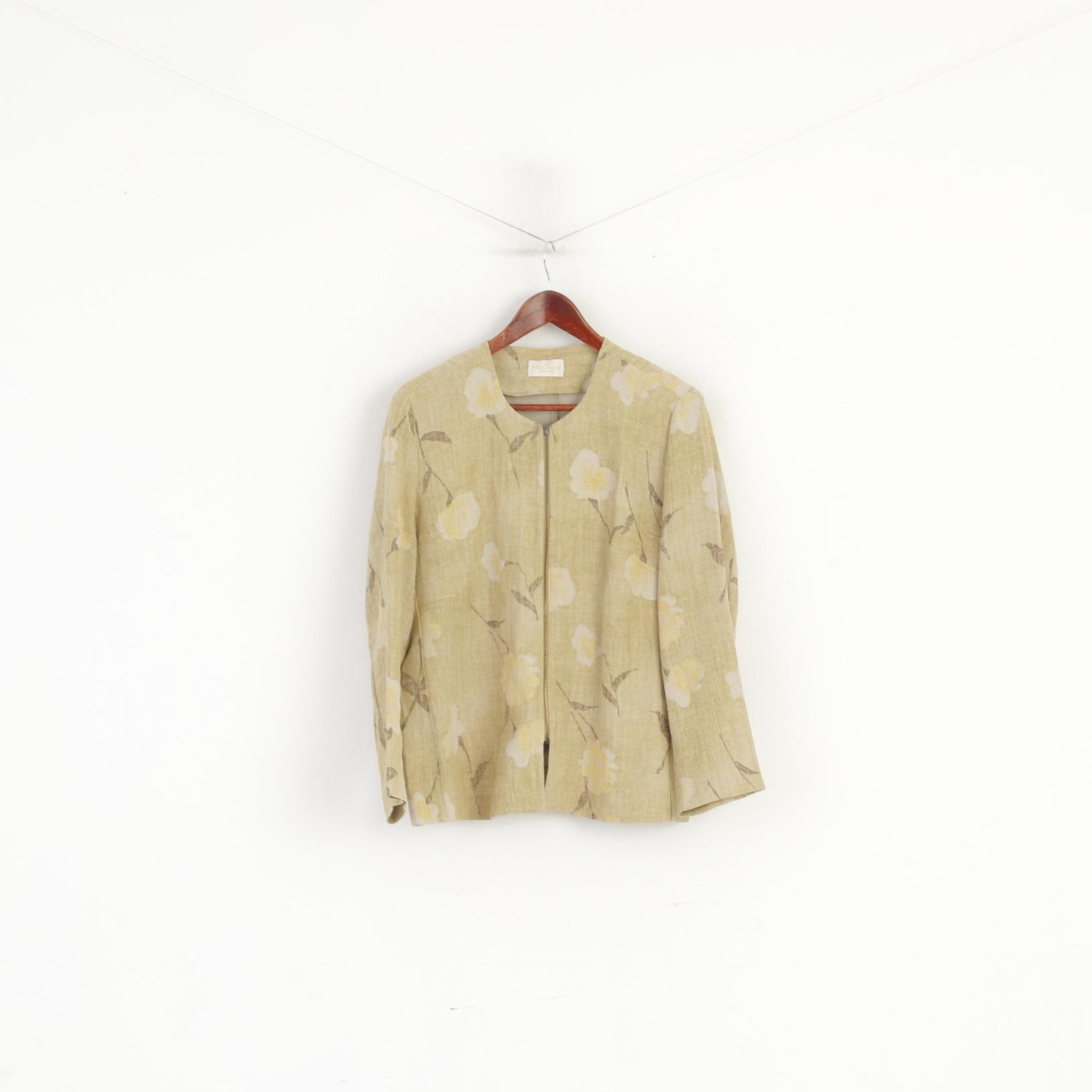 Mac Scott Blazer XL da donna Verde 100% lino con spalline floreali Top con zip intera retrò