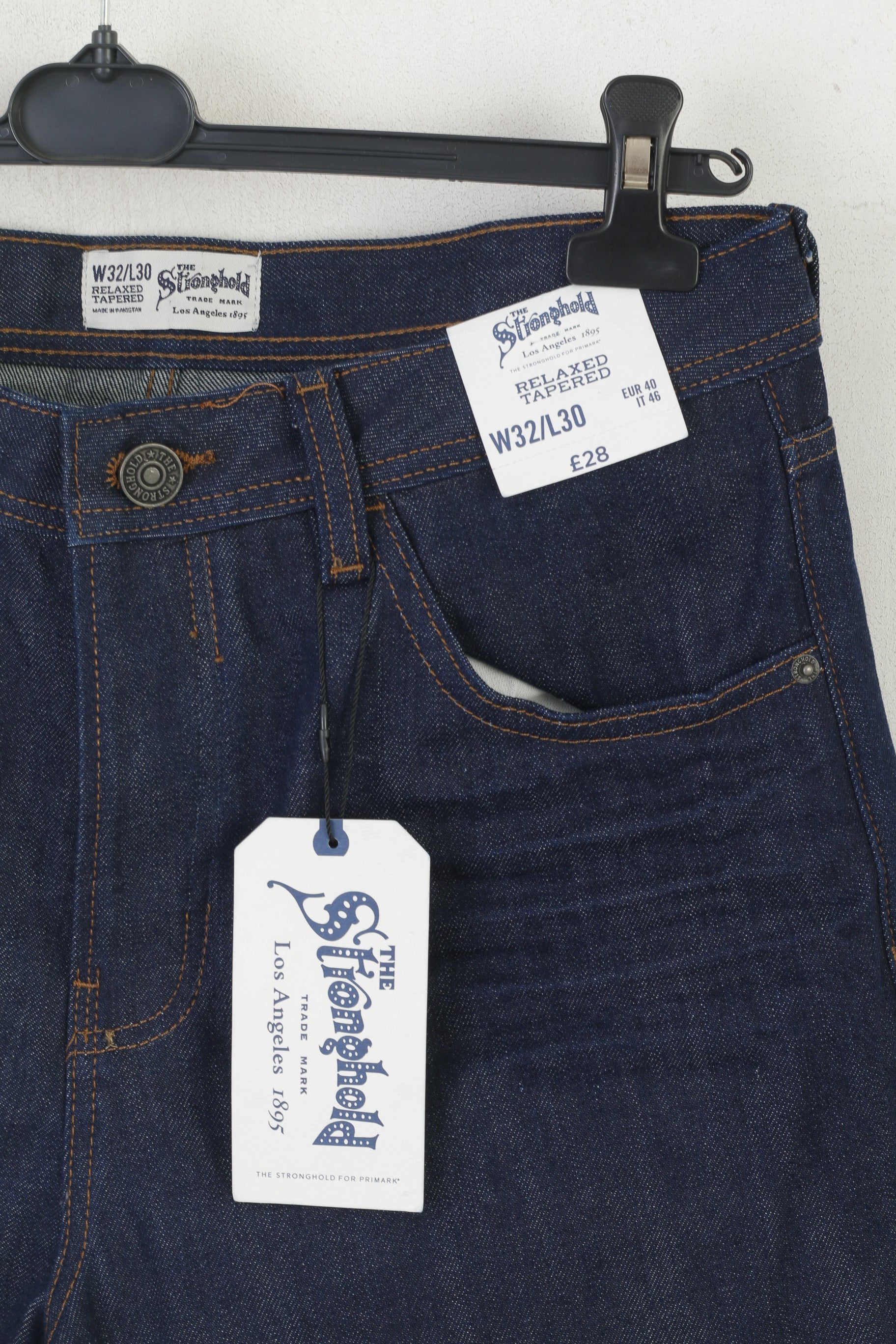 Nouveau The Stronghold Men 32 pantalon jean bleu marine pantalon en jean fuselé décontracté