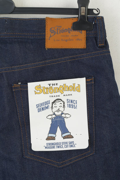 New The Stronghold Men 32 Jeans Trousers Navy Relaxed Tapered Denim Pants