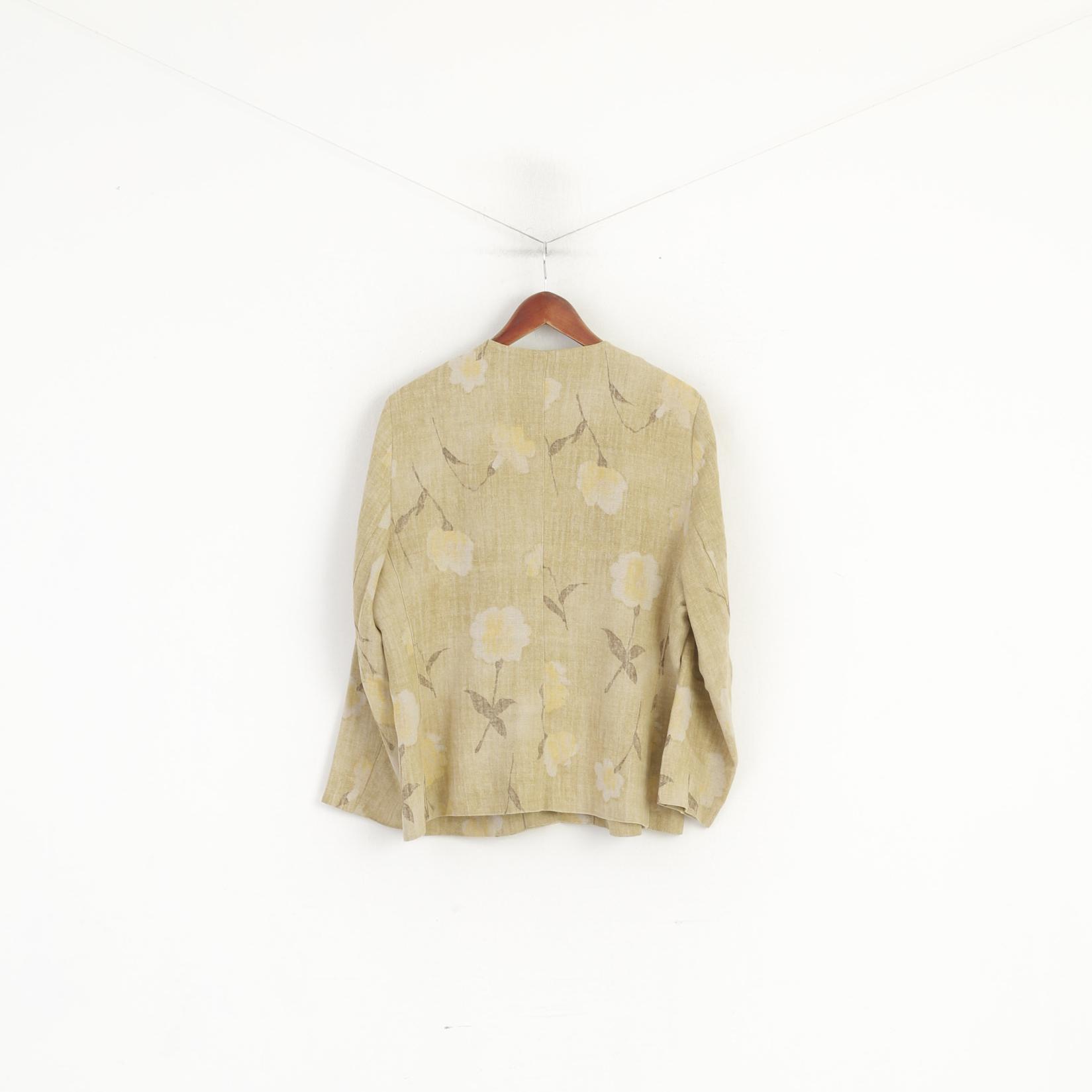 Mac Scott Blazer XL da donna Verde 100% lino con spalline floreali Top con zip intera retrò