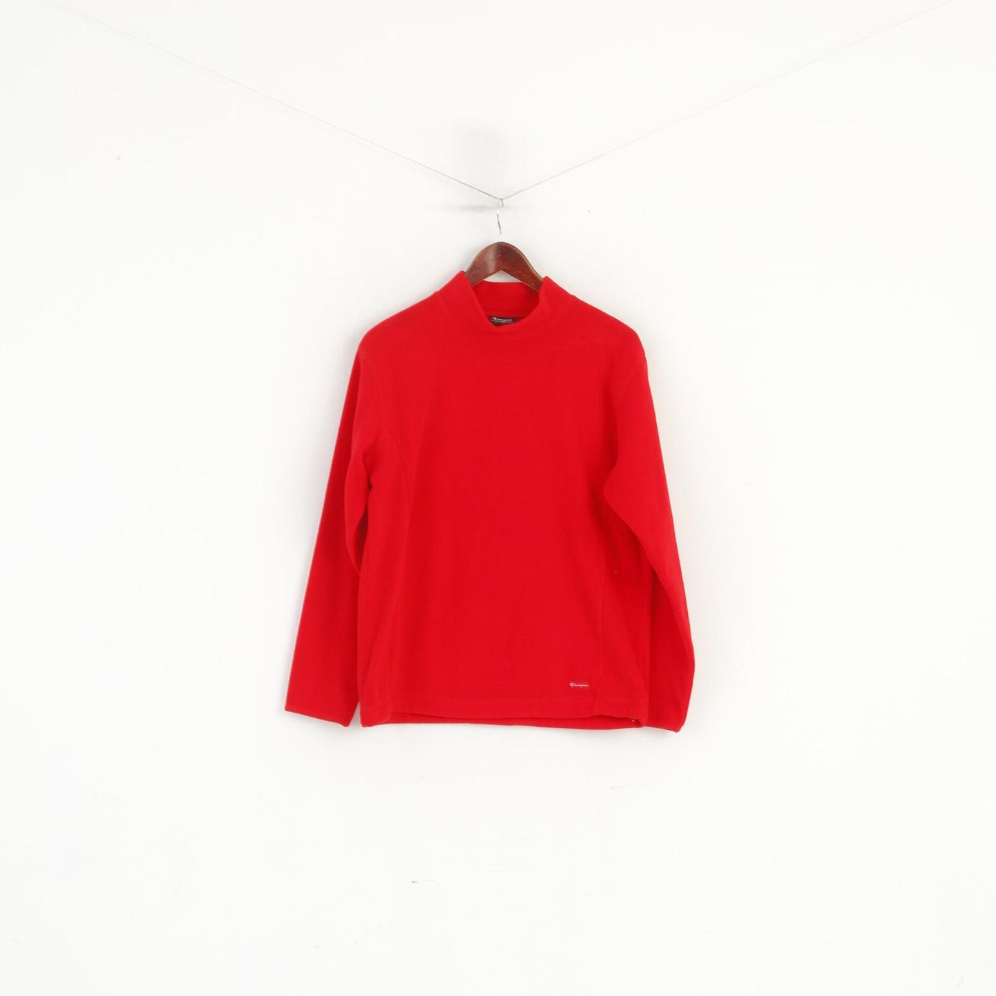 Champion Women L Fleece Top Red Vintage Stand Up Collar Sportswear Sweatshirt