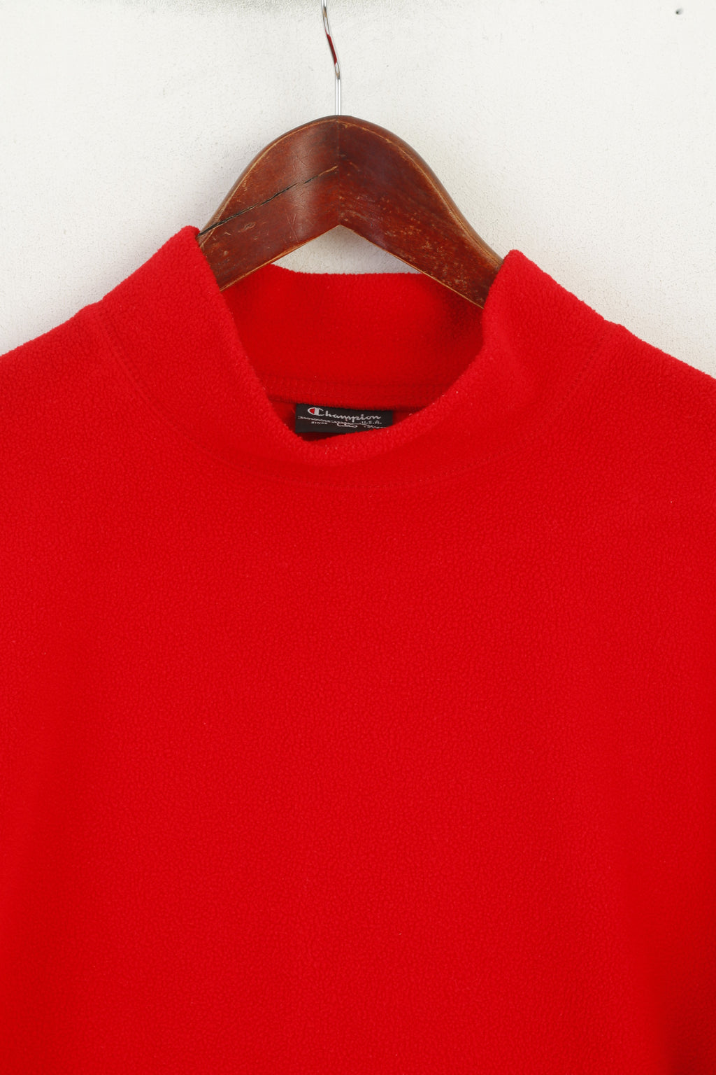 Champion Women L Fleece Top Red Vintage Stand Up Collar Sportswear Sweatshirt