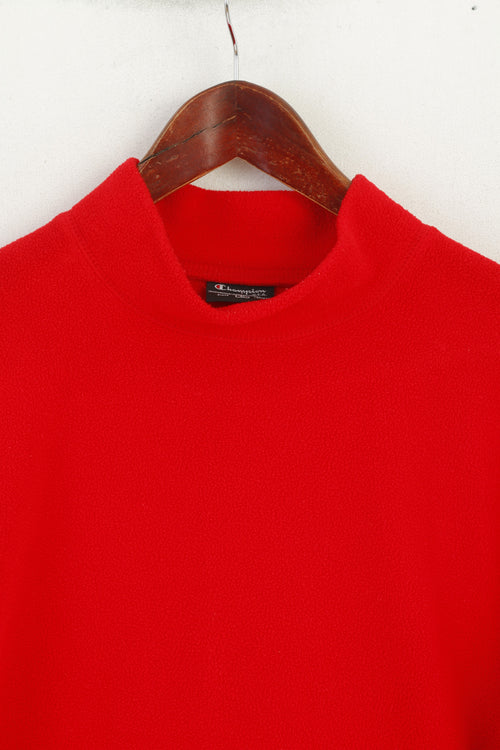 Champion Women L Fleece Top Red Vintage Stand Up Collar Sportswear Sweatshirt