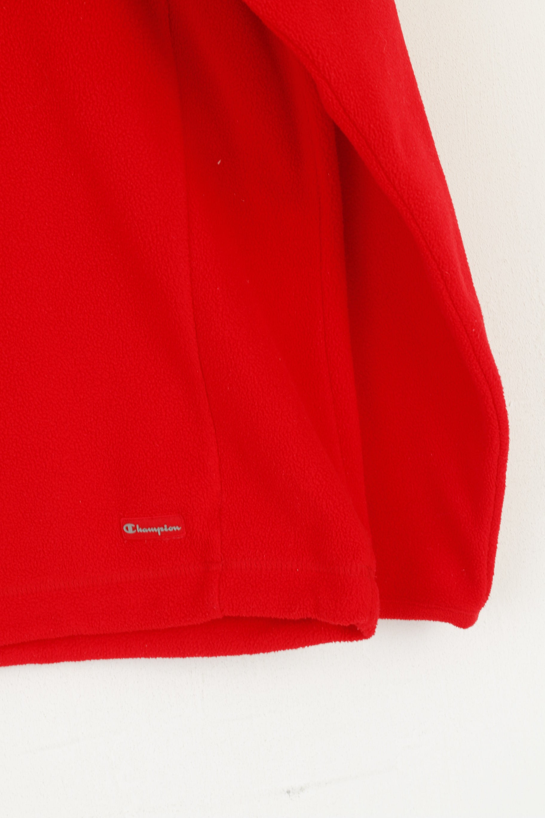 Champion Women L Fleece Top Red Vintage Stand Up Collar Sportswear Sweatshirt