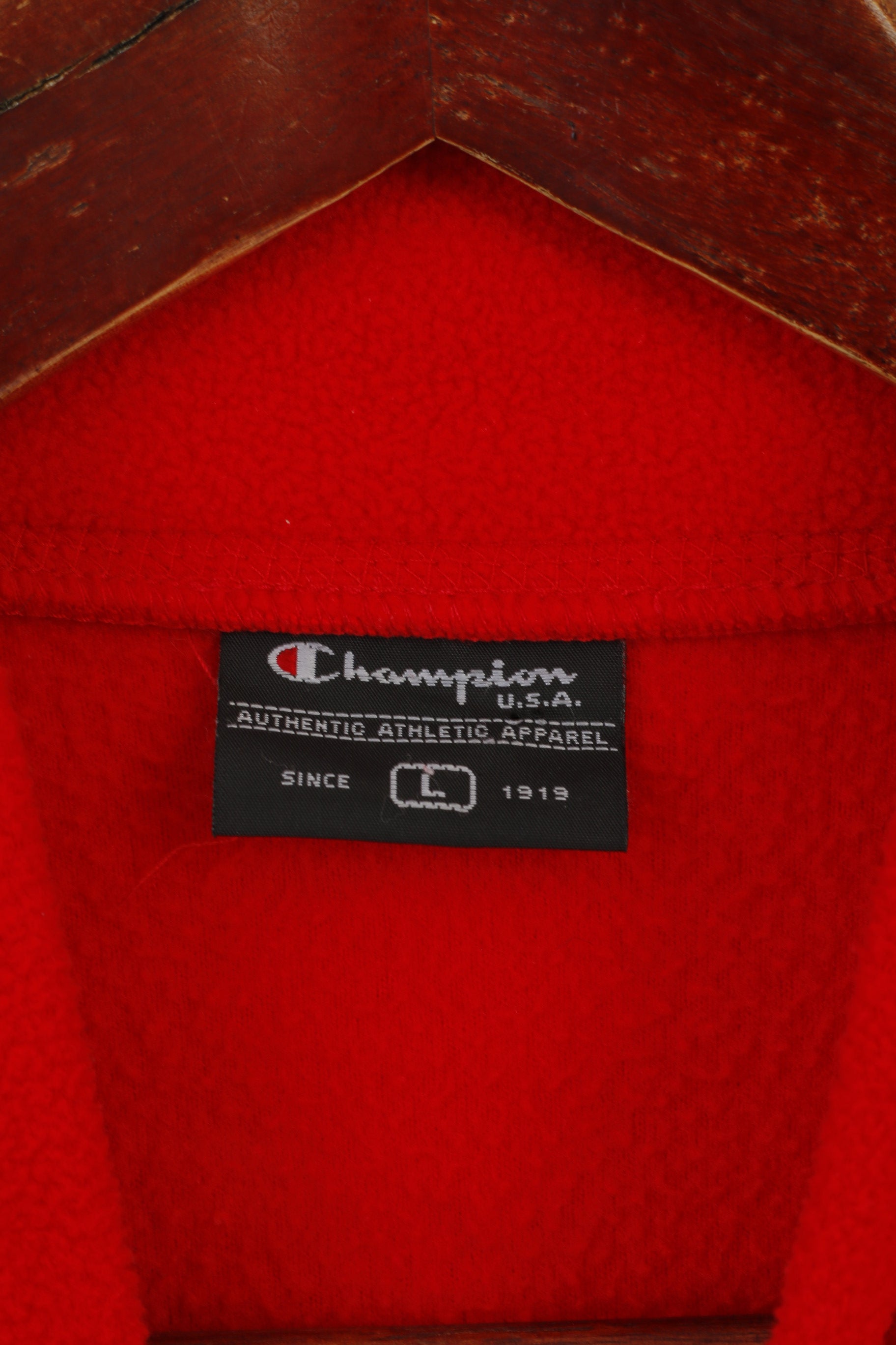 Champion Women L Fleece Top Red Vintage Stand Up Collar Sportswear Sweatshirt
