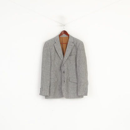 Gino Marcello Men 50 40 Blazer Grey Striped 100% Linen Single Breasted Jacket
