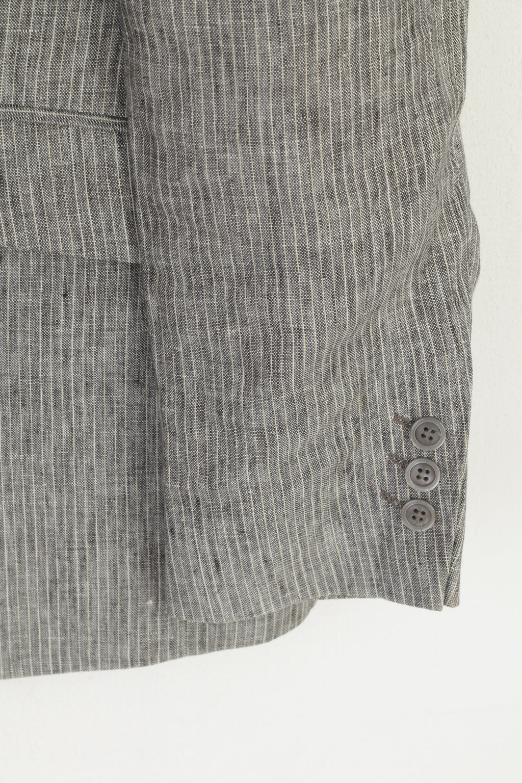 Gino Marcello Men 50 40 Blazer Grey Striped 100% Linen Single Breasted Jacket