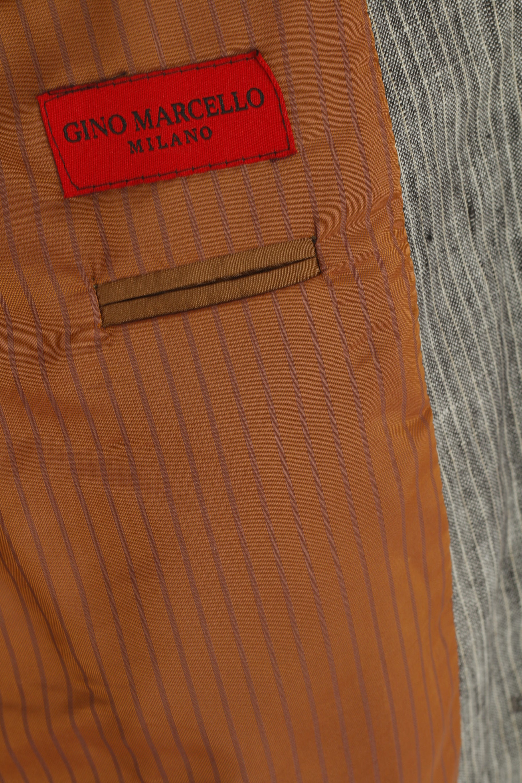 Gino Marcello Men 50 40 Blazer Grey Striped 100% Linen Single Breasted Jacket